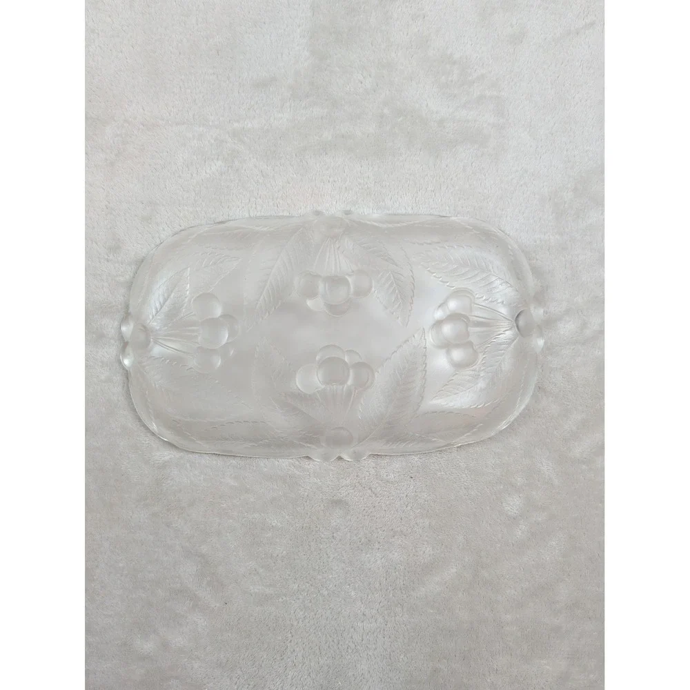 Vintage Frosted Art Glass Tray Cherry Berry Relief French Art Deco Lalique Style